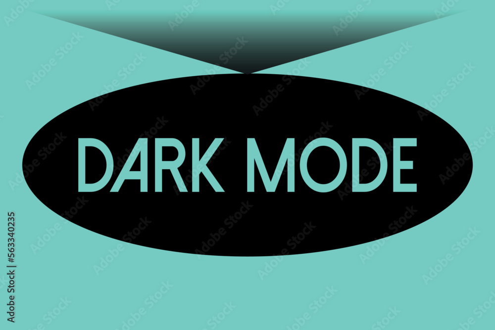 Poster dark mode text on black circle shape in blue background. blue text dark mode text vector illustratio