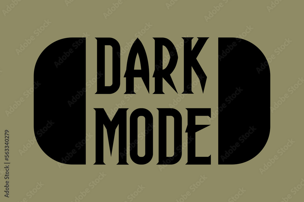 Poster dark mode text in a rounded shape on the background. black text dark mode typography vector illustra