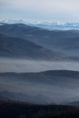 Misty hills landscape in southern Poland in Wisla