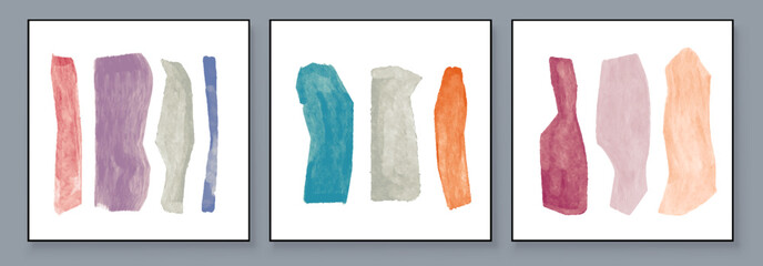 Set of Abstract Hand Painted Illustrations for Wall Decoration, Postcard, Social Media Banner, Brochure Cover Design Background. Square Modern Abstract Painting Artwork. Rectangle Vector Pattern