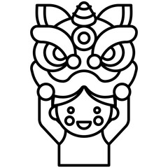 Man raise lion dance head icon, Lion dance related vector