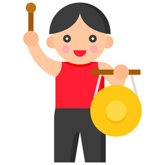 Man hitting gong icon, Lion dance related vector