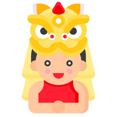 Lion dance dancer greeting icon, Lion dance related vector