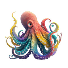 Multicolored octopus 3d for t-shirt printing design and various uses	