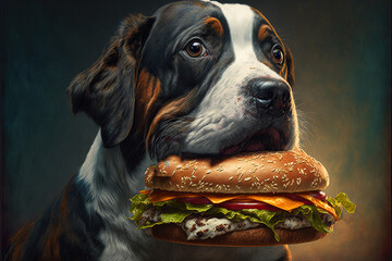 Hund frisst einen Hamburger, ki generated