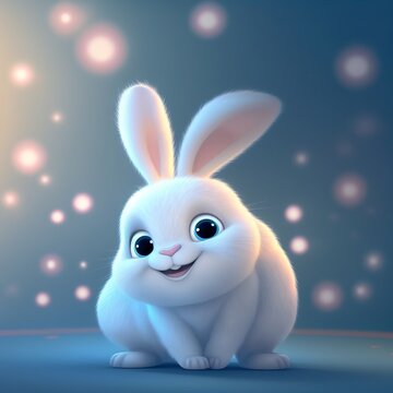 adorable, cute and happy white rabbit smiling in cartoon style