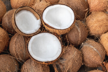 piece of coconut for made virgin oil cold pressed - obrazy, fototapety, plakaty