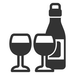 Bottle of wine and two glasses - icon, illustration on white background, glyph style