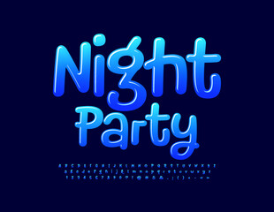 Vector funny banner Night Party. Playful Glossy Font. Creative set of Alphabet Letters and Numbers