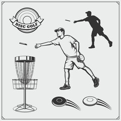 Disc ball badges, labels and design elements. Sport club emblems. Print design for t-shirt.