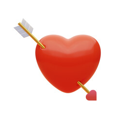 3D rendering. Cute heart with cupid arrow.