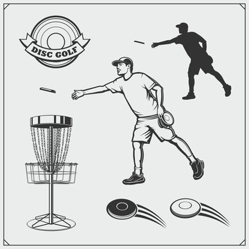 Disc ball badges, labels and design elements. Sport club emblems. Print design for t-shirt.