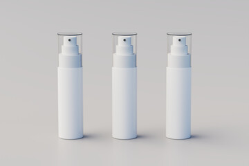 White Plastic Spray Bottle Mockup - Multiple Bottles. 3D Rendering