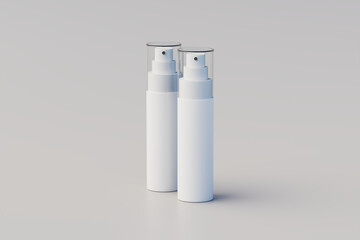 White Plastic Spray Bottle Mockup - Multiple Bottles. 3D Rendering