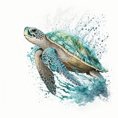 sea turtle majestic dramatic illustration isolated on white background
