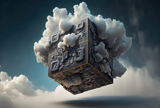 Mysterious black box in the cloud, concept for Artificial General Intelligence, AGI