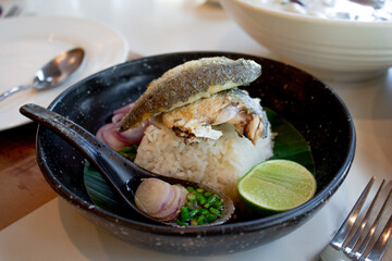 Rice with Fried Mackerel,Thai food, healthy food.