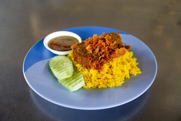 Beef Biryani with green chutney.
