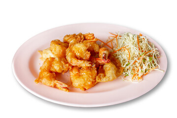 Fried prawns with plum sauce.