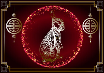 Black water rabbit-symbol of 2023. Chinese New Year. Holiday zodiac sign of animal. Vector illustration.
