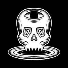 Skull art Illustration hand drawn black and white vector for tattoo, sticker, logo etc