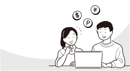 投資・将来を考える夫婦 モノクロver.