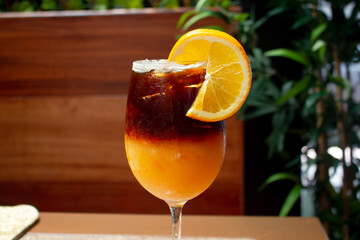 Cold refreshing summer coffee orange.