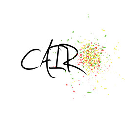 decorative cairo text with colorful paint drops on white background