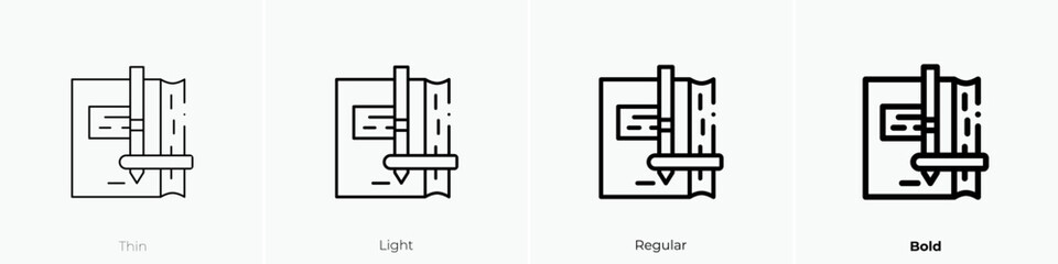 notebook icon. Thin, Light Regular And Bold style design isolated on white background