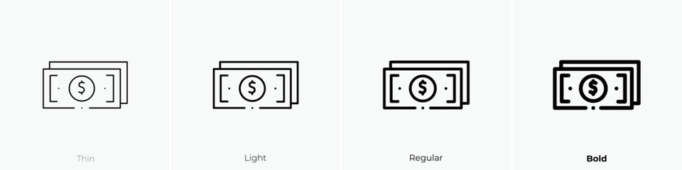 money icon. Thin, Light Regular And Bold style design isolated on white background