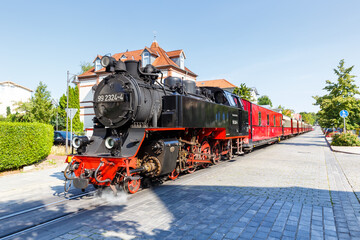 Baederbahn Molli steam train locomotive railway in Bad Doberan, Germany - obrazy, fototapety, plakaty