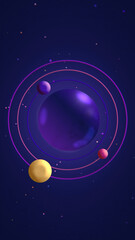 A Purple Planet In Deep Space With Three Moons, Planets Of The Solar System, Cartoon Space Travel And Exploration, Digital 3D Background
