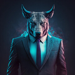 Artificial Intelligence-generated portrait of a wolf in a business suit
