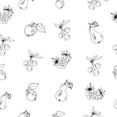 Fruit icons seamless background Hand drawn berries and fruits. Vector illustration.