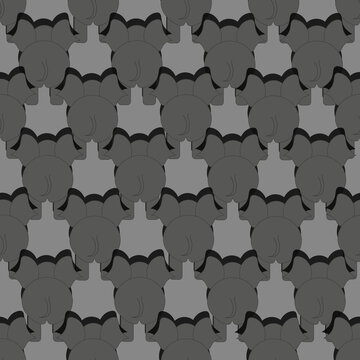 Seamless pattern in cut out paper style with elephant back on gray background. National Day of the Thai Elephant concept. Wallpaper print with exotic animal. African 3d backdrop.