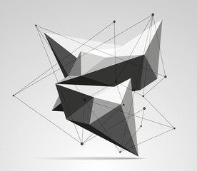Volume geometric shape, lines and points, 3d crystal, abstraction low polygons object, vector design form