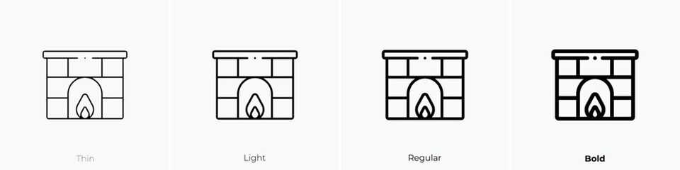 fireplace icon. Thin, Light Regular And Bold style design isolated on white background