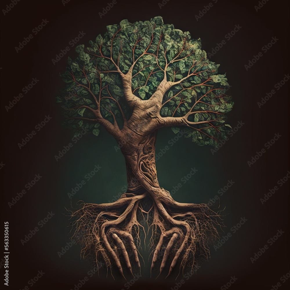 Poster a tree with two hands and a green background with a black background and a green background with a b