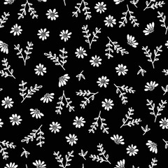 Seamless black and white floral seamless pattern