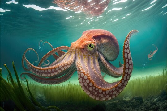 Sneak peek into the clever life of an octopus underwater. Generative AI