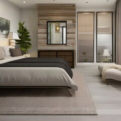 Zen-inspired master bedroom with neutral colors and natural materials2, Generative AI