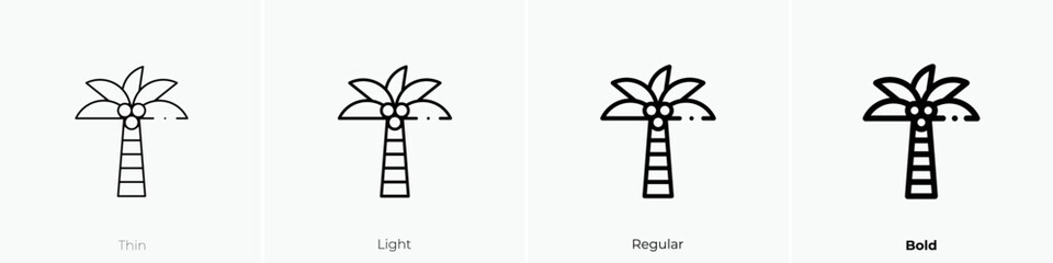 coconut tree icon. Thin, Light Regular And Bold style design isolated on white background