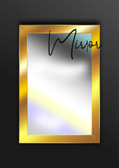 A gold mirror in a frame. 3d illustration.