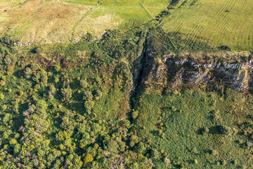 Aerial views of ruins and round sheepfolds at Gortmore in Northern Ireland