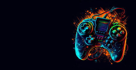 Obraz premium Neon Retro Gaming Gamepad Illustration, Game Controller, Futuristic Joystick, Generative AI