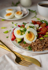 Healthy breakfast eggs with tomatoe