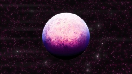 Abstract pink 3d planet rotates in space. Scattering particles render 3d. Motion design explosion 3d background 4k