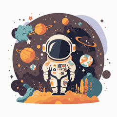 Cute Astronaut in the space with planet background vector illustration