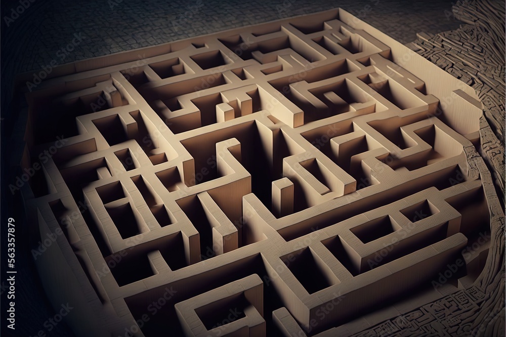 Poster a large square maze with a few smaller ones in it, with a black background and a black background wi