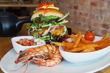 Sea food Burger with shrimps.